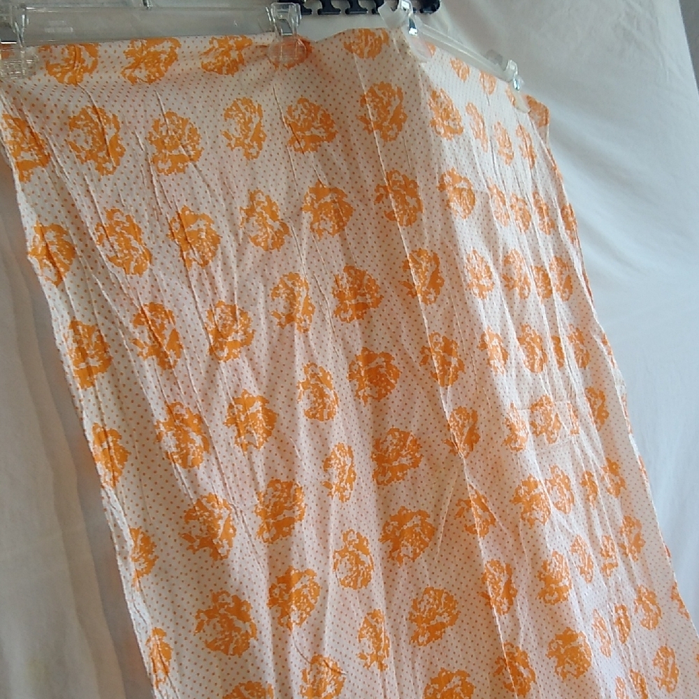 NWOT large 100% cotton scarf/wrap made in India - orange floral-dot unisex - Picture 2 of 8